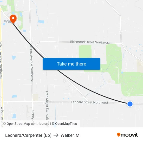 Leonard/Carpenter (Eb) to Walker, MI map