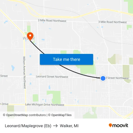 Leonard/Maplegrove (Eb) to Walker, MI map