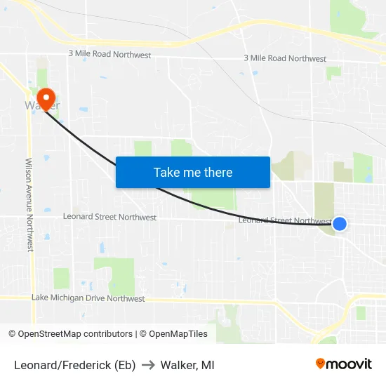 Leonard/Frederick (Eb) to Walker, MI map