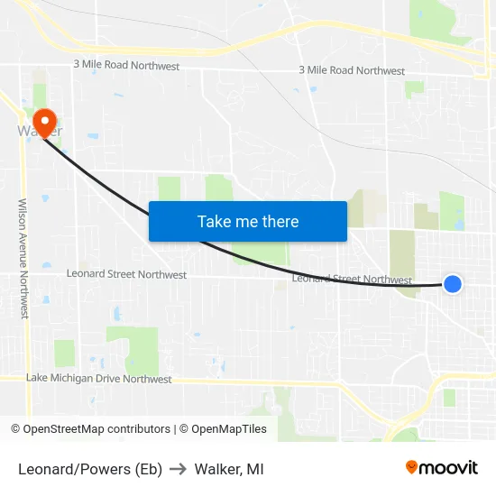 Leonard/Powers (Eb) to Walker, MI map