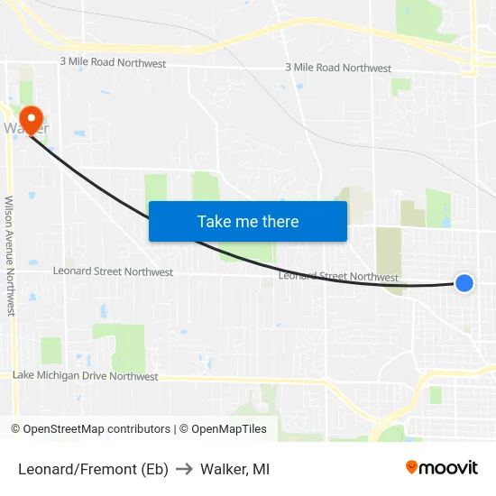Leonard/Fremont (Eb) to Walker, MI map