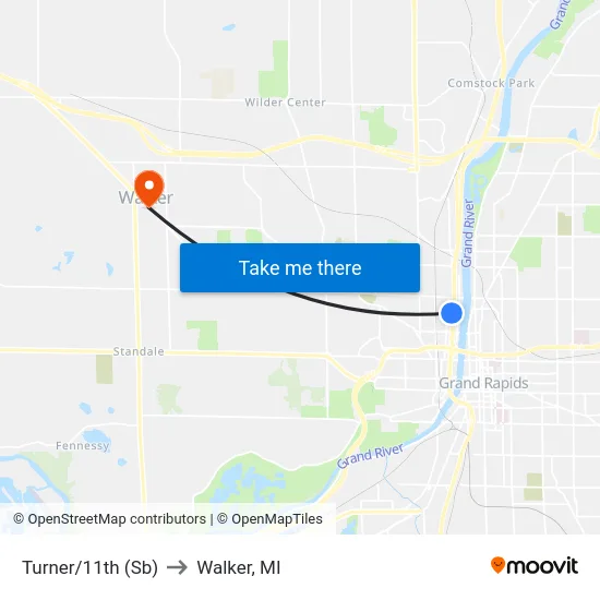 Turner/11th (Sb) to Walker, MI map