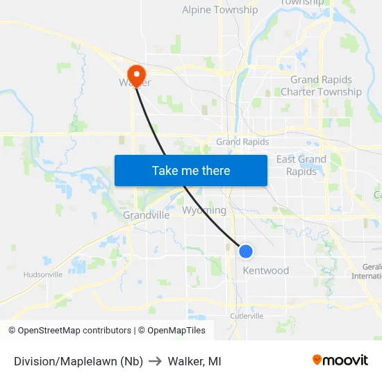 Division/Maplelawn (Nb) to Walker, MI map