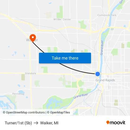 Turner/1st (Sb) to Walker, MI map
