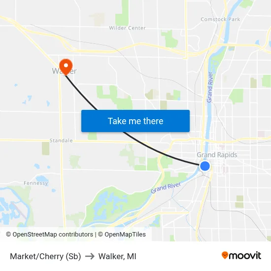 Market/Cherry (Sb) to Walker, MI map