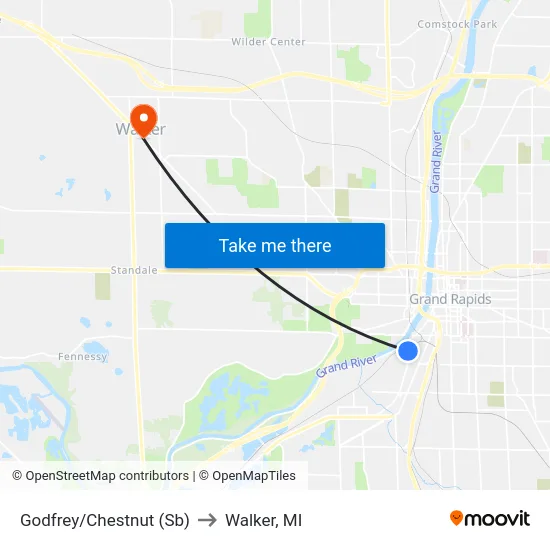 Godfrey/Chestnut (Sb) to Walker, MI map