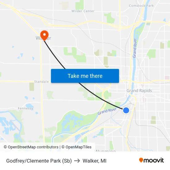 Godfrey/Clemente Park (Sb) to Walker, MI map