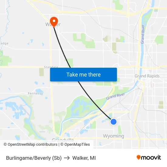 Burlingame/Beverly (Sb) to Walker, MI map