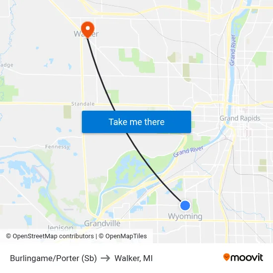 Burlingame/Porter (Sb) to Walker, MI map