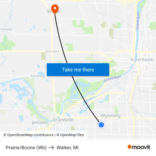 Prairie/Boone (Wb) to Walker, MI map