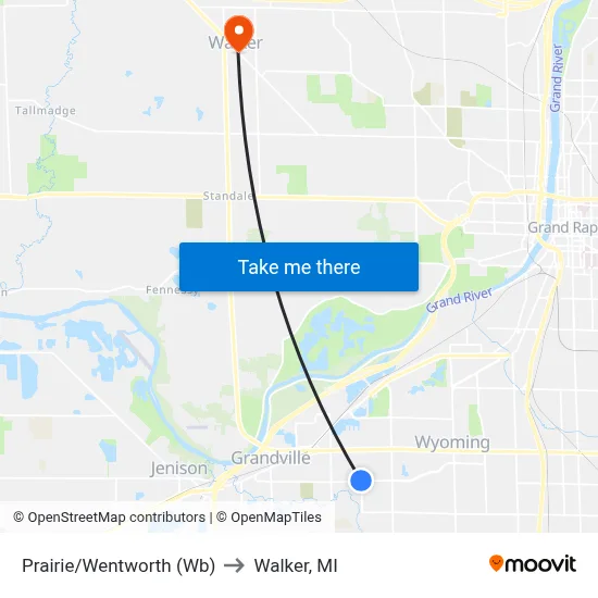 Prairie/Wentworth (Wb) to Walker, MI map
