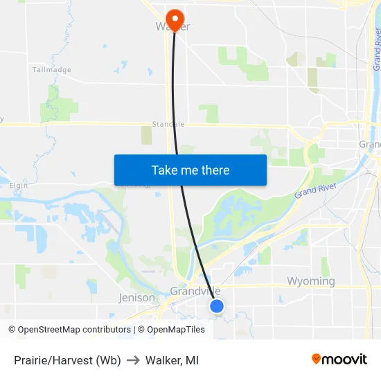 Prairie/Harvest (Wb) to Walker, MI map