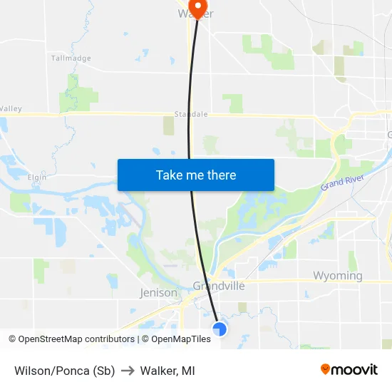 Wilson/Ponca (Sb) to Walker, MI map