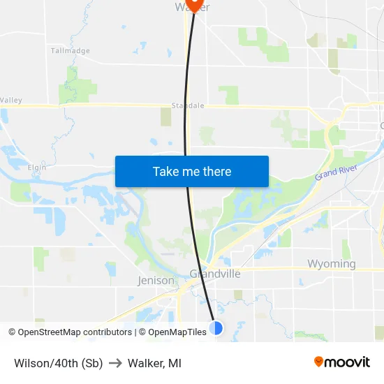 Wilson/40th (Sb) to Walker, MI map