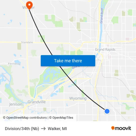 Division/34th (Nb) to Walker, MI map