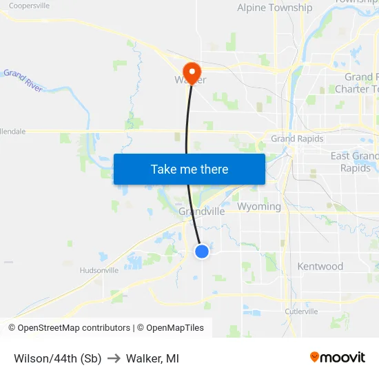 Wilson/44th (Sb) to Walker, MI map