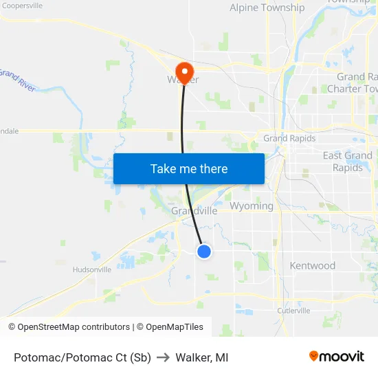 Potomac/Potomac Ct (Sb) to Walker, MI map