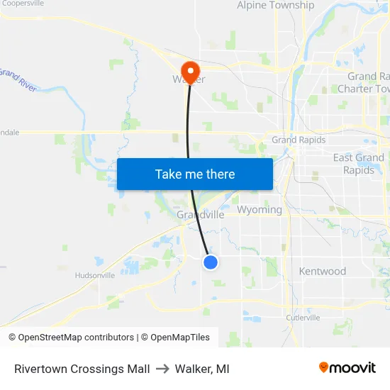 Rivertown Crossings Mall to Walker, MI map