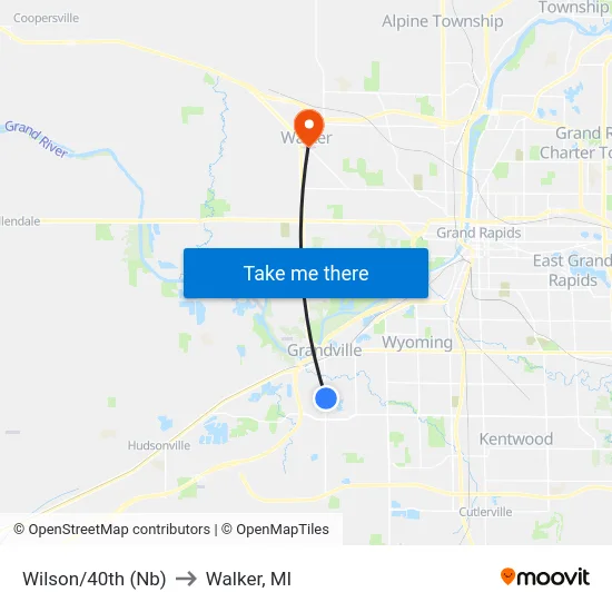 Wilson/40th (Nb) to Walker, MI map