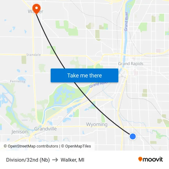 Division/32nd (Nb) to Walker, MI map