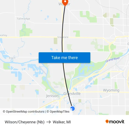 Wilson/Cheyenne (Nb) to Walker, MI map