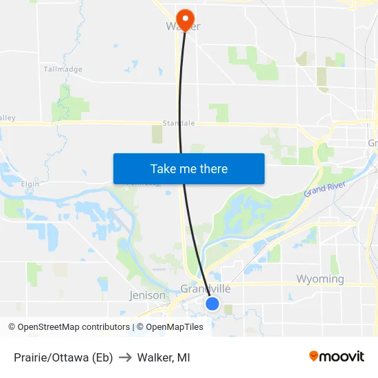 Prairie/Ottawa (Eb) to Walker, MI map