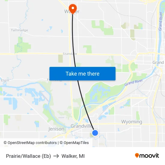 Prairie/Wallace (Eb) to Walker, MI map