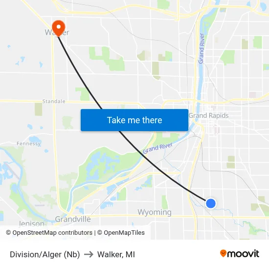 Division/Alger (Nb) to Walker, MI map