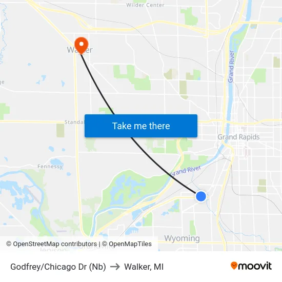 Godfrey/Chicago Dr (Nb) to Walker, MI map