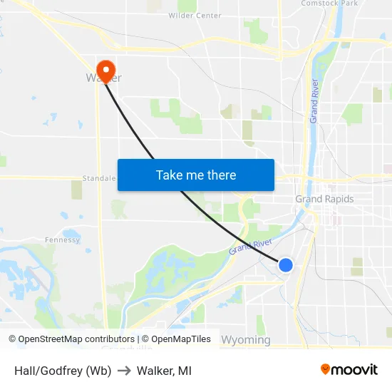 Hall/Godfrey (Wb) to Walker, MI map