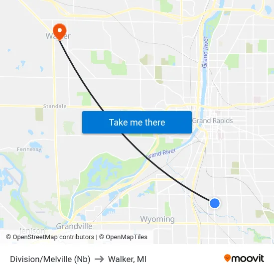 Division/Melville (Nb) to Walker, MI map