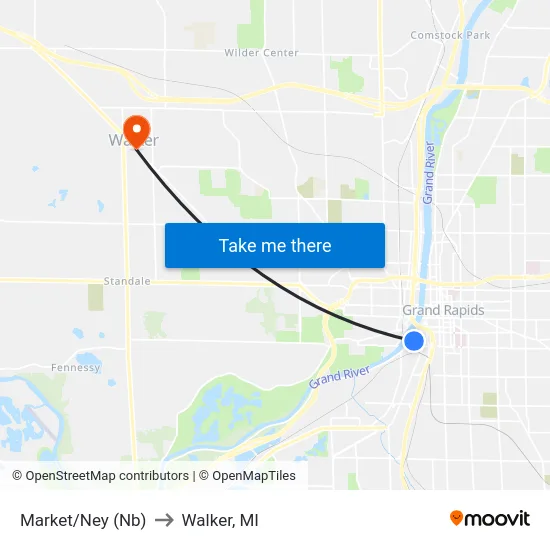Market/Ney (Nb) to Walker, MI map