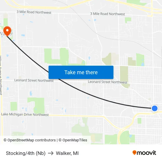 Stocking/4th (Nb) to Walker, MI map