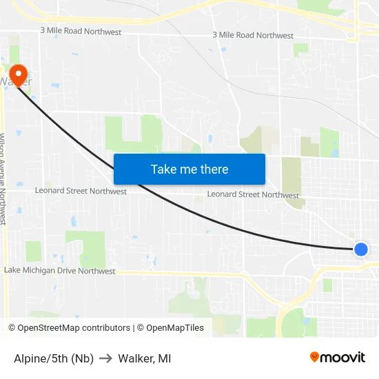 Alpine/5th (Nb) to Walker, MI map