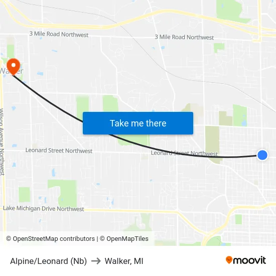 Alpine/Leonard (Nb) to Walker, MI map