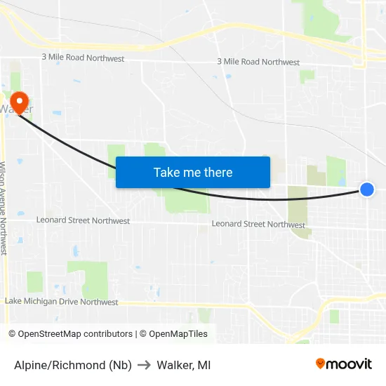 Alpine/Richmond (Nb) to Walker, MI map