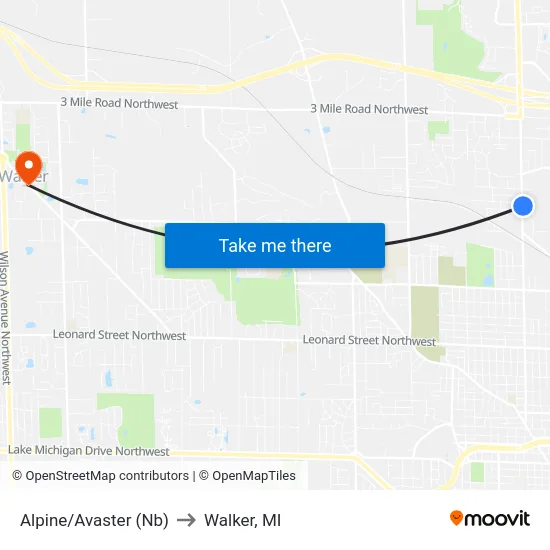 Alpine/Avaster (Nb) to Walker, MI map