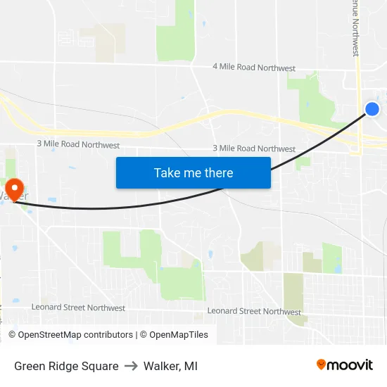 Green Ridge Square to Walker, MI map