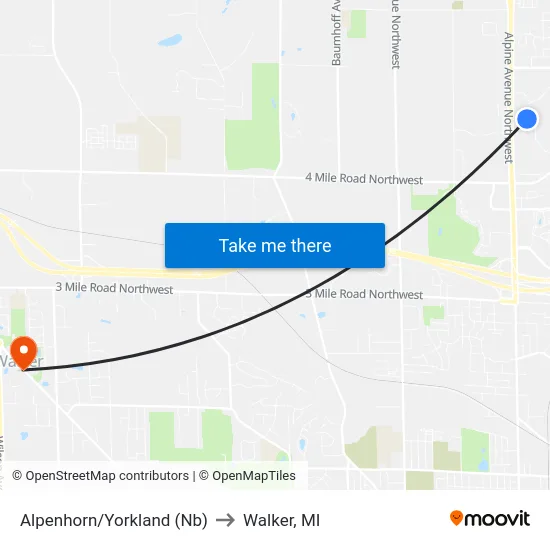 Alpenhorn/Yorkland (Nb) to Walker, MI map