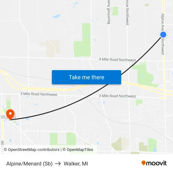 Alpine/Menard (Sb) to Walker, MI map