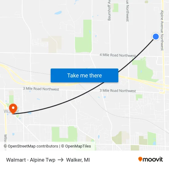 Walmart - Alpine Twp to Walker, MI map