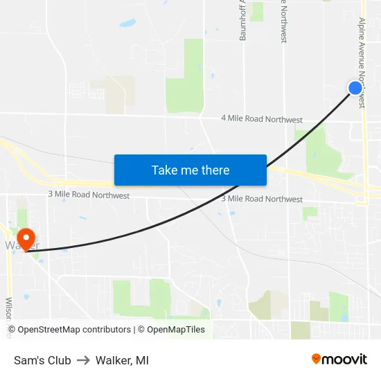 Sam's Club to Walker, MI map