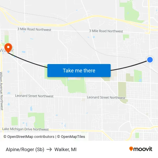 Alpine/Roger (Sb) to Walker, MI map