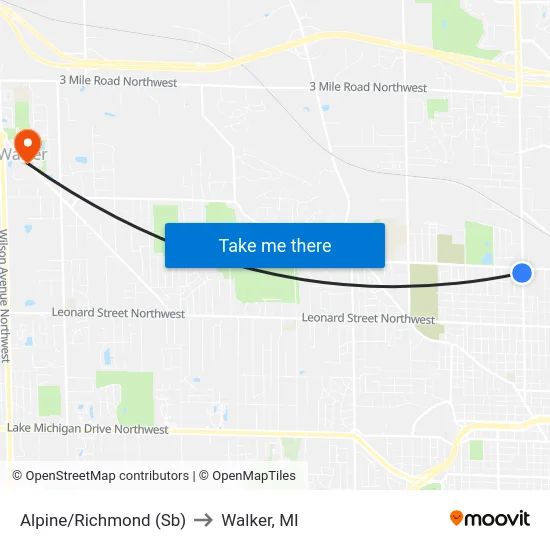 Alpine/Richmond (Sb) to Walker, MI map