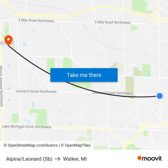 Alpine/Leonard (Sb) to Walker, MI map