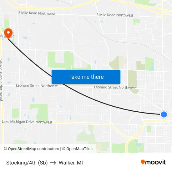 Stocking/4th (Sb) to Walker, MI map