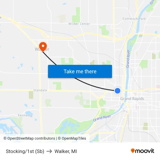 Stocking/1st (Sb) to Walker, MI map