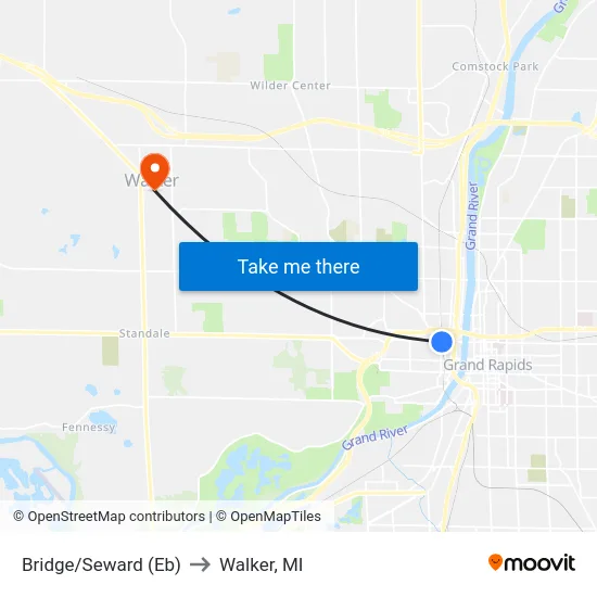 Bridge/Seward (Eb) to Walker, MI map