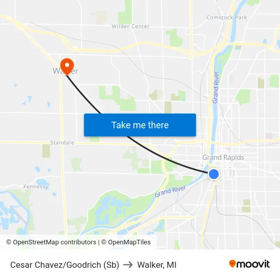 Cesar Chavez/Goodrich (Sb) to Walker, MI map