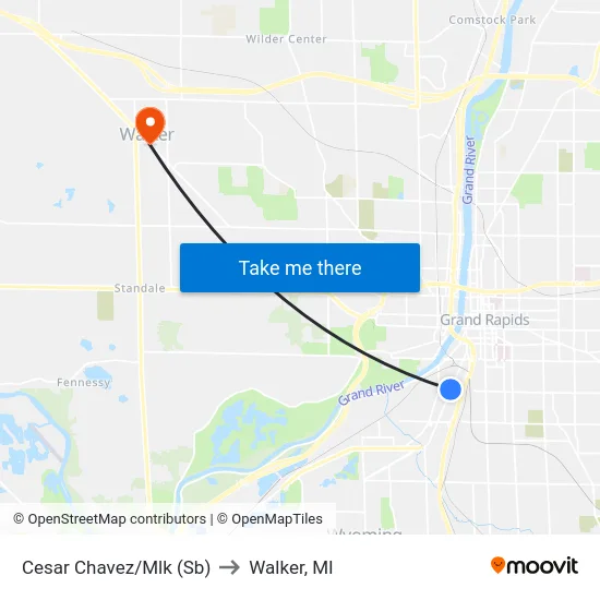 Cesar Chavez/Mlk (Sb) to Walker, MI map